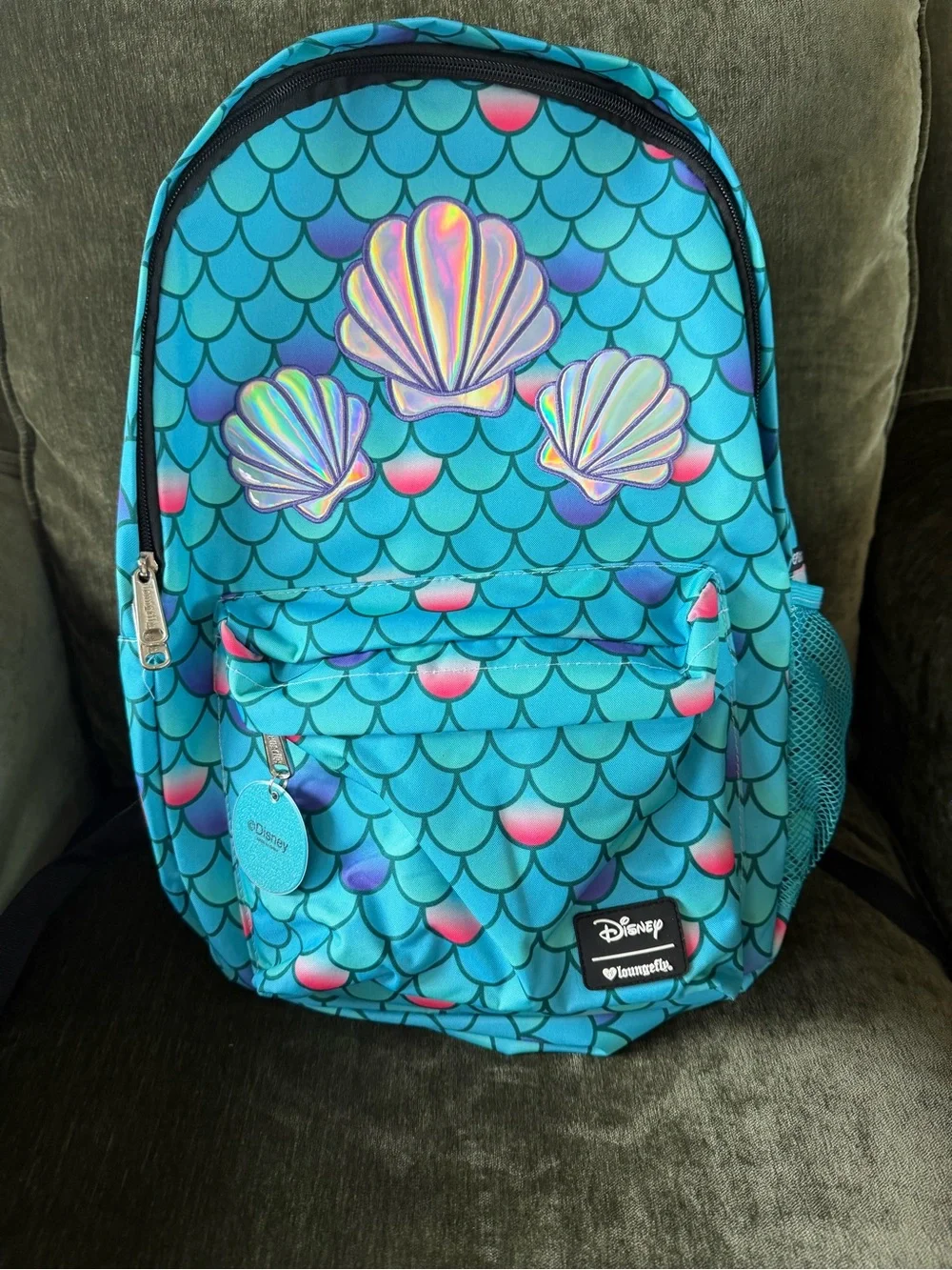 Loungefly Kids Teal Mermaid Scale Shell Backpack with Iridescent Accents